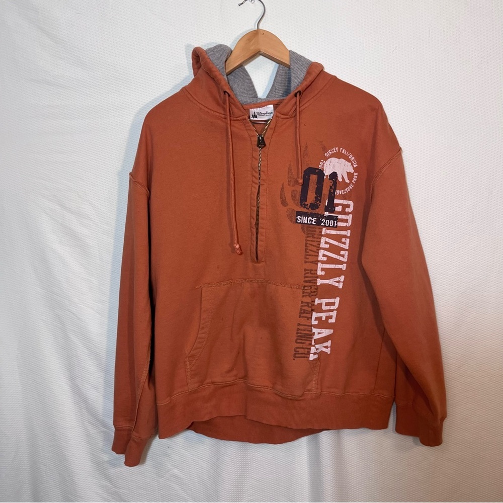 Disney Parks Grizzly Peak River Rafting Co Orange 1/4 Zip Hoodie Pullover Large